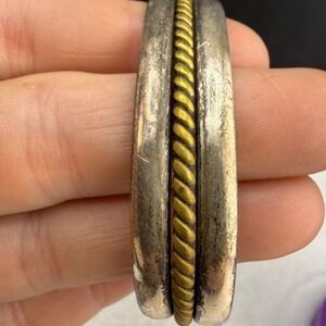 Vintage Mexican Sterling Silver Cuff Bracelet Gold Tone Twisted Rope 6.5